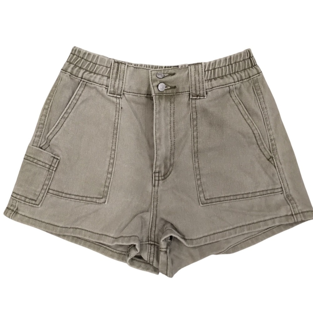 Simple Society Olive Green Cargo Shorts Womens 3/26 High Waist Utility Carpenter